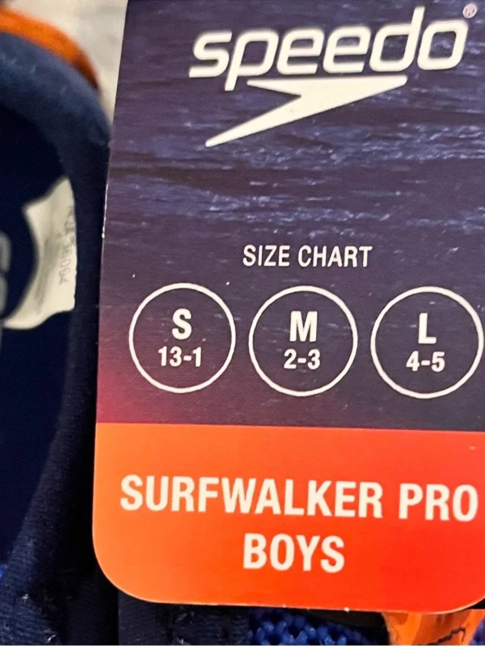 🆕- Speedo Boys Speedo Surfwalker Water Shoe Navy and Orange Slip-On. Size: 13-1